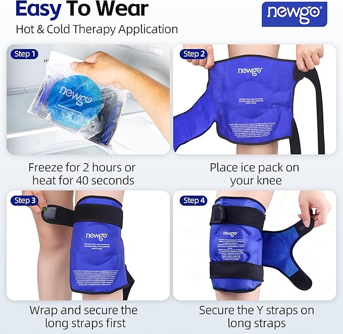 NEWGO Knee Ice Pack Wrap, Ice Pack for Knees Cold Compression Therapy for Knee Replacement Surgery, Arthritis Pain, ACL, Swelling, Sports Injuries (21.7" x 9.8") - Blue