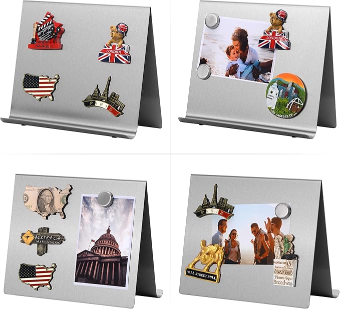 Magnetic Bulletin Board with Stand – Small Dry Erase Memo Board – Tabletop Metal Easel for Magnet Display – 10x8 Inches + 2 Magnets