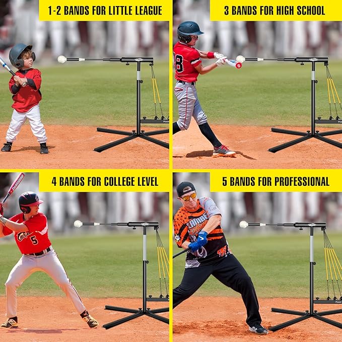 Baseball Softball Swing Trainer with 5 Power Bands,Auto Reset Baseball Training Equipment,Baseball Hitting Trainer,Height Adjustable 31-47 inches Softball Swing Trainer Improve Power,Speed