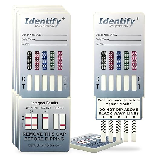 Identify Diagnostics Drug Test Cards | 5 Pack | 5 Panel Dip CLIA Waived Instant Urine Marijuana Drug Test Dip Kit for AMP,COC,MET,MOP|OPI,THC