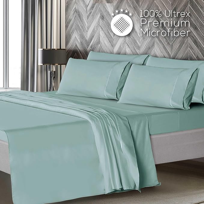Mueller Luxury 6 Piece Queen Sheet Set - Ultra-Soft 1800 Series, Cooling & Breathable Hotel Quality Bed Sheets, Deep Pocket up to 16" - Hypoallergenic, Wrinkle-Resistant, Oeko-TEX, Light Teal