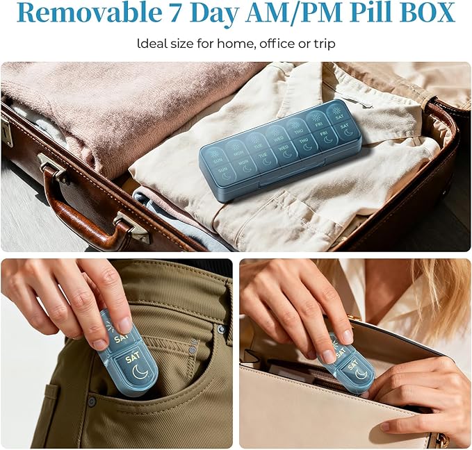 Betife AM PM Pill Organizer 7 Day, Weekly Pill Organizer 2 Times a Day, Daily Pill Box AM PM, Portable Travel Medicine Case, Day Night Pill Container for Medication, Vitamin or Supplement（Ocean Blue）