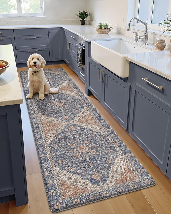 LUMI Anti Fatigue Kitchen Mat, Waterproof & Stain-Resistant Cushioned Standing Mat, Non-Slip Comfort Rug for Kitchen, Sink, Laundry, Home Office, 24" x 87", Indigo