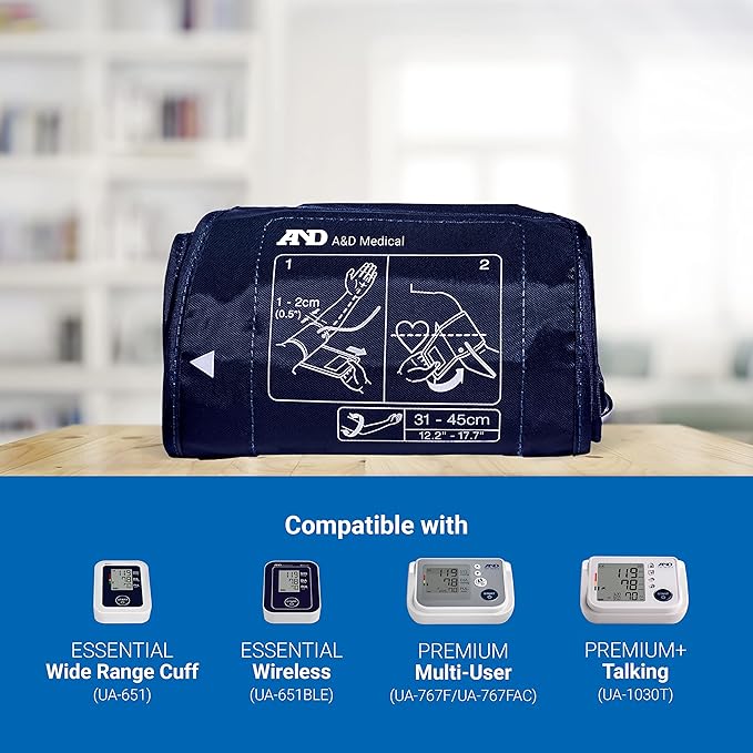 A&D Medical Blood Pressure Monitor Large Cuff Replacement (12.2-17.7"/31-45cm), Latex Free Blood Pressure Cuff, UA-291A ISO-Compliant Connector for Home Use A&D Medical Blood Pressure Monitors