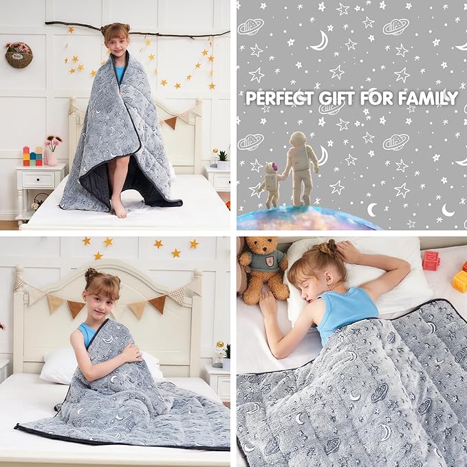 yescool Weighted Blanket 5 Pounds Weighted Lap Blanket, Glow in The Dark Star Heavy Blankets, Warm Minky Weighted Throw Blanket Gifts for 40-60lbs, 36"x48"