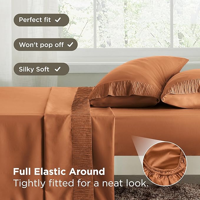 Bedsure Twin XL Sheet Sets Dorm Bedding - 3 Pieces Soft Extra Long Twin Sheets, Hotel Luxury, Easy Care Microfiber for Women, Men, Terracotta