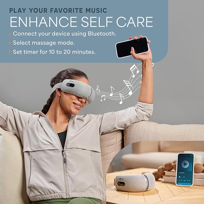 LifePro Portable Eye Massager with Heat and Vibration - Oculax 4 Soothing Modes for Compression Massage to Help Reduce Puffy and Dry Eyes-Rechargeable Heated Migraine Mask with Bluetooth Music