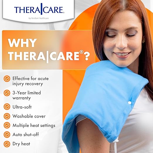 TheraCare Electric Heating Pad | Dry Heat Therapy | 4 Adjustable Heat Settings | 12" x 15" | Comfortable, Soft & Durable