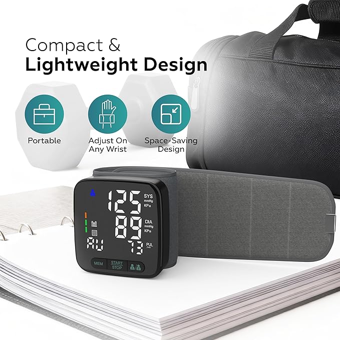 Wrist Blood Pressure Monitor for Home Use – FDA 510(k) Cleared Class II Medical Device, Digital Wrist Cuff 13.5–21.5 cm, Large 2.9" LED, Dual User, Travel Case (U60AH)