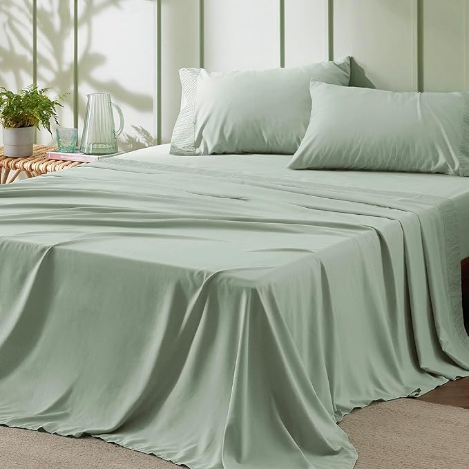 Bedsure King Size Sheets Set - 4 Pieces Soft King Sheets - Breathable & Cooling - Hotel Luxury - Easy Care Polyester Microfiber Bedding for Women, Men, Sage Green