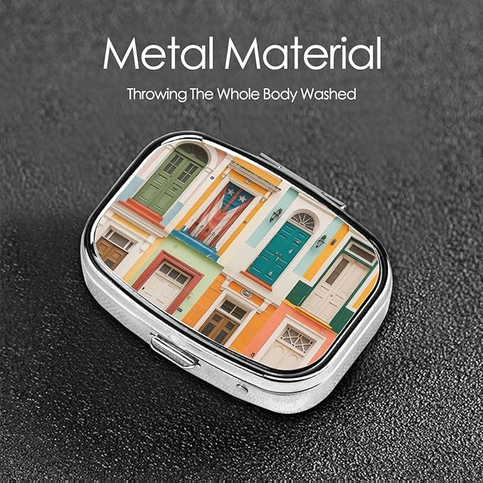 Different Kinds of Doors & Puerto Rico Pill Box with Mirror 2 Compartments Square Pill Organizer for Pocket