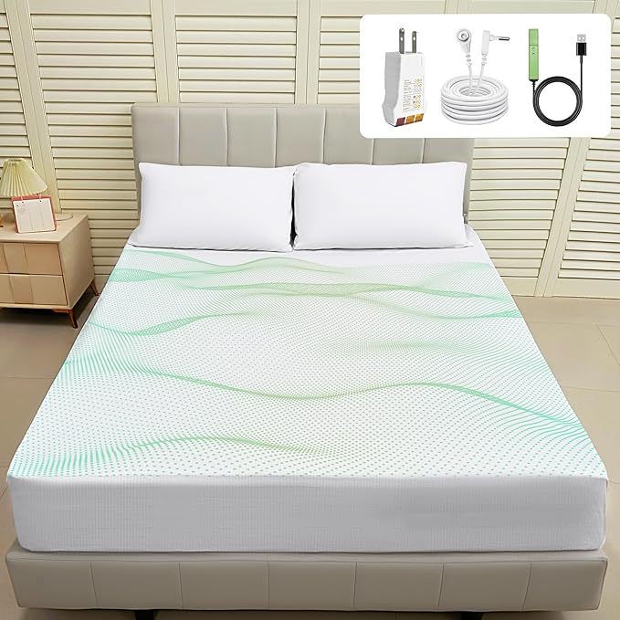 Earth Grounding Sheets King Deep Pocket 10% Silver Fiber+90% Organic Cotton,Fitted Earth Grounded Bed Sheets Bed Grounding Kit for Improved Sleep (White, King -78"x80"x16")