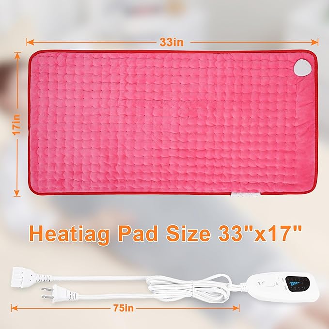 Deepsoon Heating Pad,Electric Heating Pads for Back,Neck,Abdomen,Moist Heating Pad for Shoulder,Knee,Arms,Legs,Dry/Moist Heat & Auto Shut Off,Christmas Gifts for Men and Women,Fuchsia,33x17 Inch