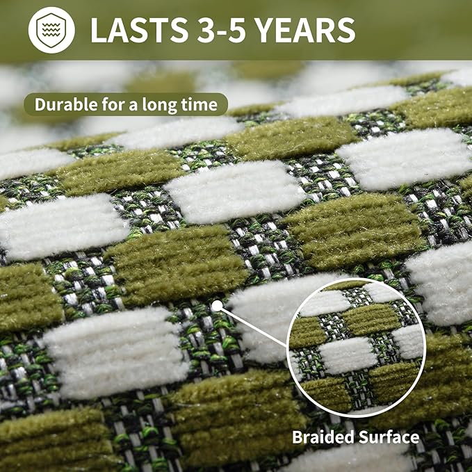 Kitchen Rugs Non Slip Washable, Rubber Backing Soft Chenille Braided Kitchen Mats for Floor, Super Absorbent Kitchen Runner Rug Standing Mat Sink Mat, Easy to Clean, Green 17"x47"