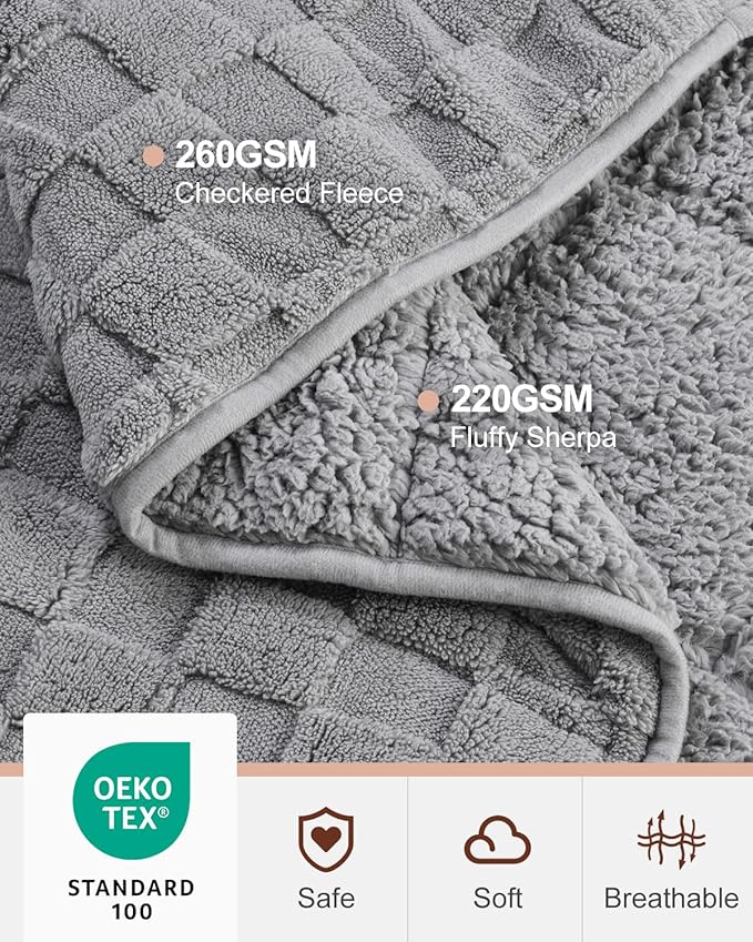 Kivik Dual Sided Weighted Blankets for Adults, Buttery Soft Stylish Checkered Heavy Blankets for Couch Sofa Bed - Ultra-Fluffy Fabric Brings Cloud-Like Comfort (48"x72"，Grey，15 Pounds)
