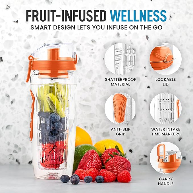 Zulay Fruit Infuser Water Bottle - 34oz - Leakproof With Full-Length Infusion Rod - Men Women's Ideal Fitness Gift Or For Gym, Camping