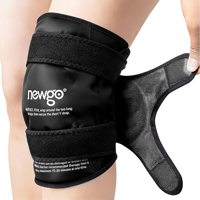 NEWGO Ice Pack for Knee Injuries Reusable, Knee Ice Pack Wrap Around Entire Knees for Replacement Surgery Recovery, Gel Cold Pack Wrap for Meniscus Tear, ACL, Swelling Pain Relief - Black