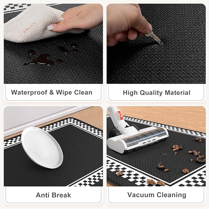 Anti Fatigue Mats for Kitchen Floor,Comfort Kitchen Mats for Floor 2 Piece,Memory Foam Kitchen Mat Non Slip,Cushioned Standing Desk Mat for Office Laundry Sink,Black