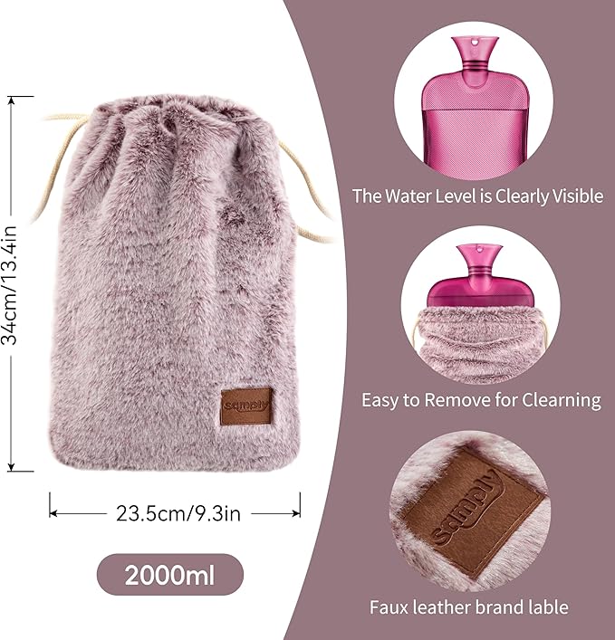 samply Hot Water Bottle with Soft Cover, 2L Hot Water Bag for Menstrual Cramps, Neck and Shoulder Pain Relief, Hot Compress, Hand Feet Warmer, Violet