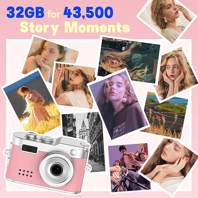 Keychain Camera, 1080P Y2K Vibe Camera, 32GB Card, 80 Min Record, Pocket-Sized Birthday Gift for Best Friends, Travel & Campus Life