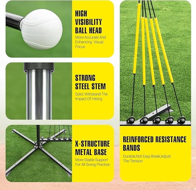 Baseball Softball Swing Trainer with 5 Power Bands,Auto Reset Baseball Training Equipment,Baseball Hitting Trainer,Height Adjustable 31-47 inches Softball Swing Trainer Improve Power,Speed