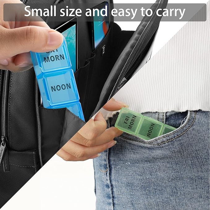 kiniza Small Weekly Pill Organizer, 3 Times a Day Travel Box with Open Design Holder Compartments Moisture-Proof Portable Friendly Case for Supplements, Vitamin, Medication