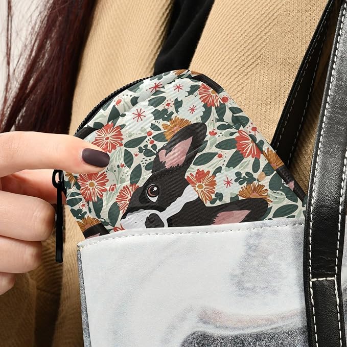 Fustylead Vivid Boston Terrier and Vibrant Flowers Pill Organizer Travel Bag, Small Portable Pill Case Cute for Vitamin Fish Oil Supplements Medicine Organizer with Zipper