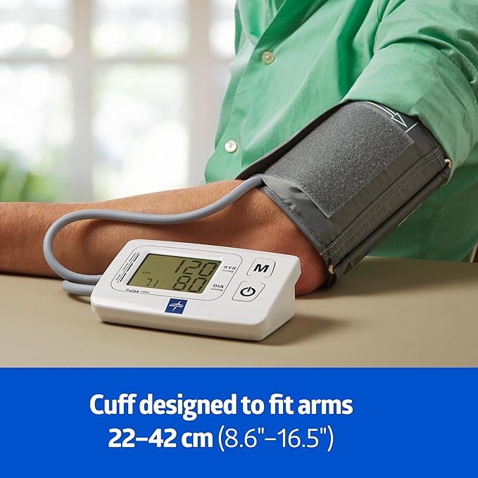Medline Automatic Blood Pressure Monitor, Universal Upper Arm Cuff, Large Digital LCD Display, Talking Feature, Stores Up to 90 Readings, Batteries Included
