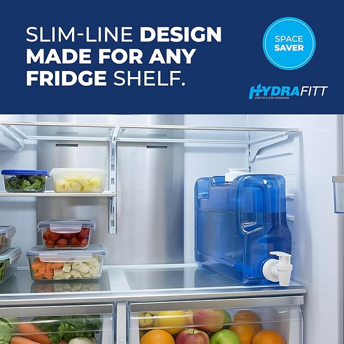 Refrigerator Water Dispenser 1.1 Gallon – Leak-Proof Slim Fridge Water Container with Spigot – BPA-Free Refillable Water Jug (Dark Blue)