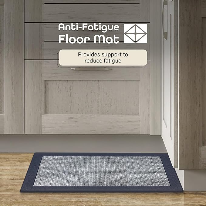 Anti-Fatigue Floor Comfort Mat - 18 x 30 Inch (Clarke Navy) - Non-Slip Kitchen Mats for Floor - Easy to Clean Cushioned Standing Mat for Bathroom & Office Desk - Achim Home Décor