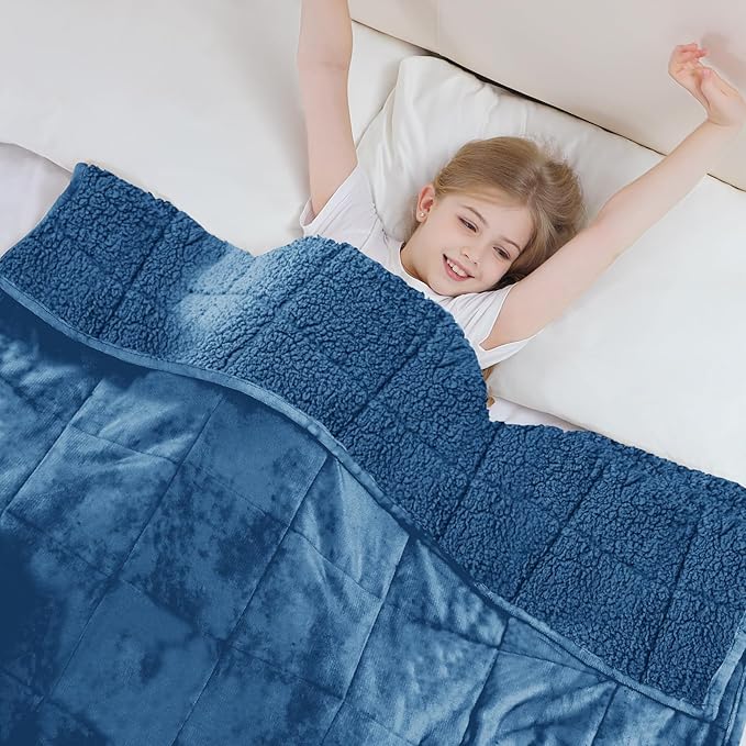 Aemicion Weighted Blanket for Adults (10lbs,48"x72",Slate Blue on Both Sides) Sherpa Fleece Heavy Blanket for Sleeping Perfect for 80-110lbs,Machine Washable