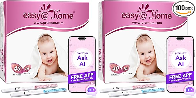 Easy@Home Ovulation Test Strips Powered by Premom Ovulation Predictor APP, FSA Eligible, 40 Ovulation Test and 10 Pregnancy Test Strips, 40LH +10HCG | Package May Vary (Pack of 2)