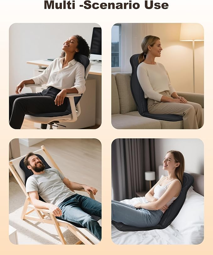 Beleduc Back Massager for Chair with Heat, Massage Chair Pad for Pain Relief, Massage Seat Cushion with 9 Vibration Motors, 3 Heating Areas, 30/60/90 Minute Timer, Home Office Relaxation