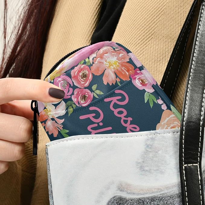 Custom Pill Box 7 Day Pill Case Bag Watercolor Floral Flower Personalized Name Travel Pill Organizer Bag with Zipper Portable Weekly Case Compact Size for Vitamin Supplement Holder