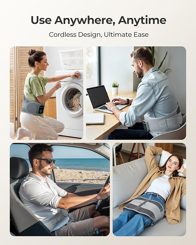 Koonie Cordless Heating Pad for Back Pain Relief, 47”-57” Portable Heating Back Brace with 3 Heat Levels, 3 Vibration Mode, 20/30/40Min Timer, 5000mAh Battery, Auto-Off, Lower Back Massager with Heat