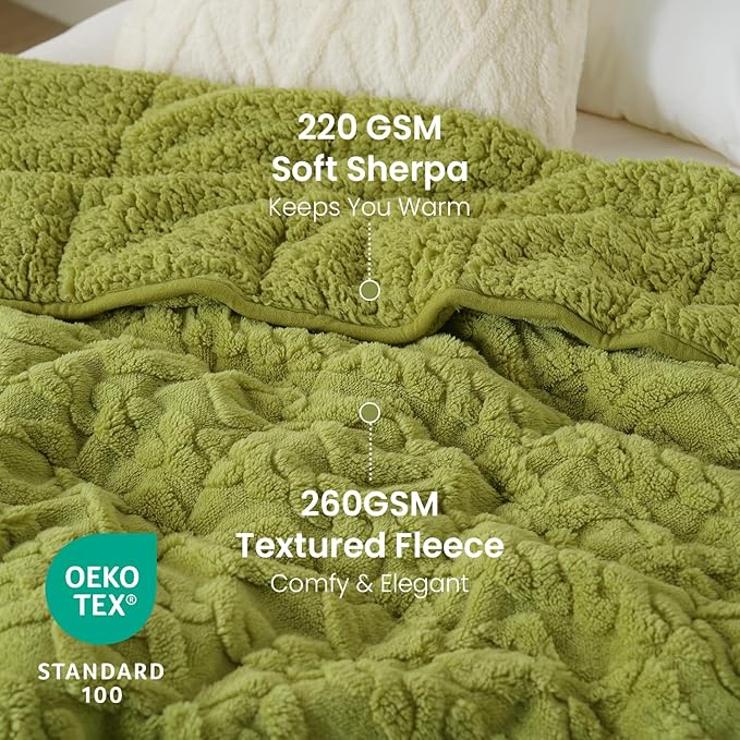 Drewin Weighted Blanket Twin Size 15 lbs, Cozy Jacquard Sherpa Weighted Blankets for Adults for Winter, Comfortable Sofa Bed Blanket for Sleeping Natural and Calming, 48 x 72 inches, Grass Green