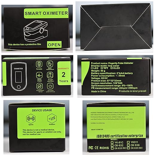 Pulse Oximeter Fingertip Rechargeable, Pulse Oximeter and Oxygen Monitor with OLED Screen, Accurate and Fast SpO2 and Heart Rate Monitor, Pulse Ox with Two Straps and Charing Cable