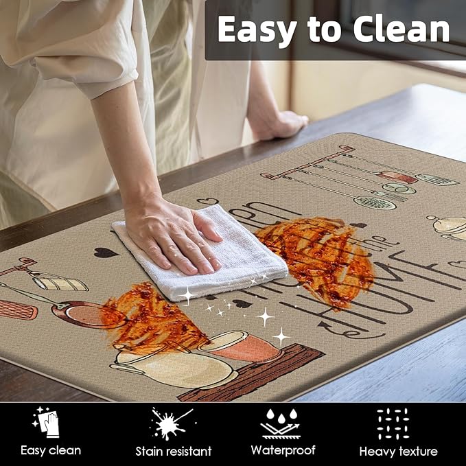 Arttown Farmhouse Anti-Fatigue Kitchen Rug Set of 2 Brown Quotes Cooking Cushioned Floor Standing Mat Waterproof Non-Slip Mat and PVC Ergonomic Comfort Foam Rug