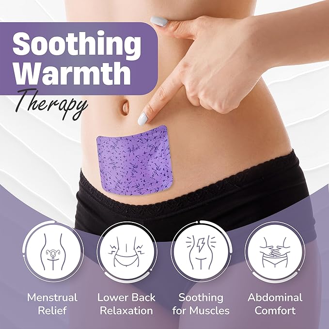 Period Cramp Relief Menstrual Patch – Heat Pads for Pain Relief & PMS | Portable Heating Pad | Emberly Self-Heating Patch for Women, Back Pain & Muscle Comfort | Adhesive, Travel-Friendly Long-Lasting