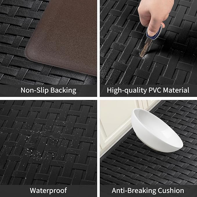 UKISS Kitchen Rugs ，Waterproof Kitchen Mats ，Cushioned Anti Fatigue Kitchen Mat for Floor, Non-Slip Comfort Foam Standing Mat for Kitchen, Floor Home, Office, Sink, Laundry (Black, 17.3"x28")