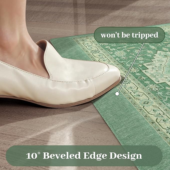 KIMODE Kitchen Mats for Floor Anti Fatigue 0.6" Thick, Cushioned Kitchen Floor Mat, Ergonomic Waterproof Standing Mat, Green Boho Vintage Kitchen Rug Non Skid for Sink Laundry Office Desk 20"x32"