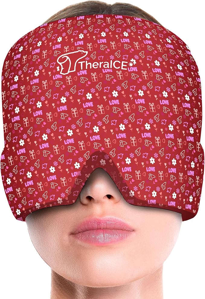 TheraICE Migraine Relief Cap, Migraine Ice Pack Mask, Women Cooling Gel Hat, Face Cold Compress Head Wrap for Her Stress. Great Gift for Mom, Sister, Girlfriend, Grandma & Teacher