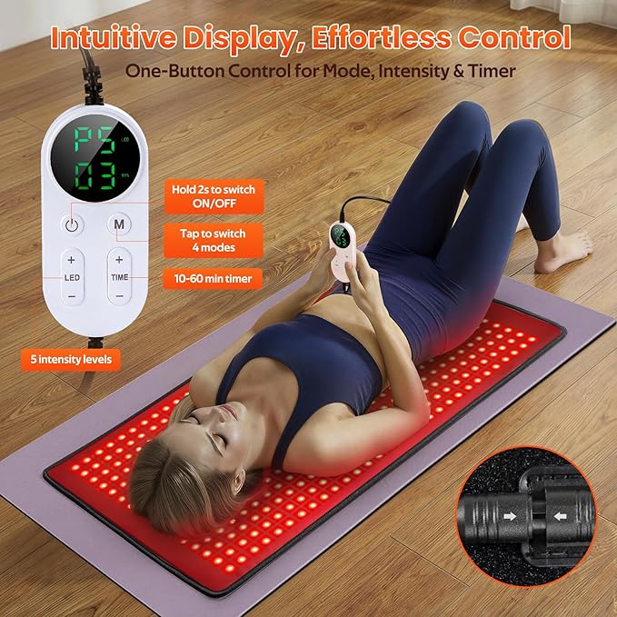 33" x 17" Red Light Therapy Mat for Full Body, 480 LEDs Near Infrared Light Therapy Pad with Remote, 660nm& 850nm 3in1 LEDs Light Blanket, 5 Intensities, 4 Modes Comfort & Muscle Recovery