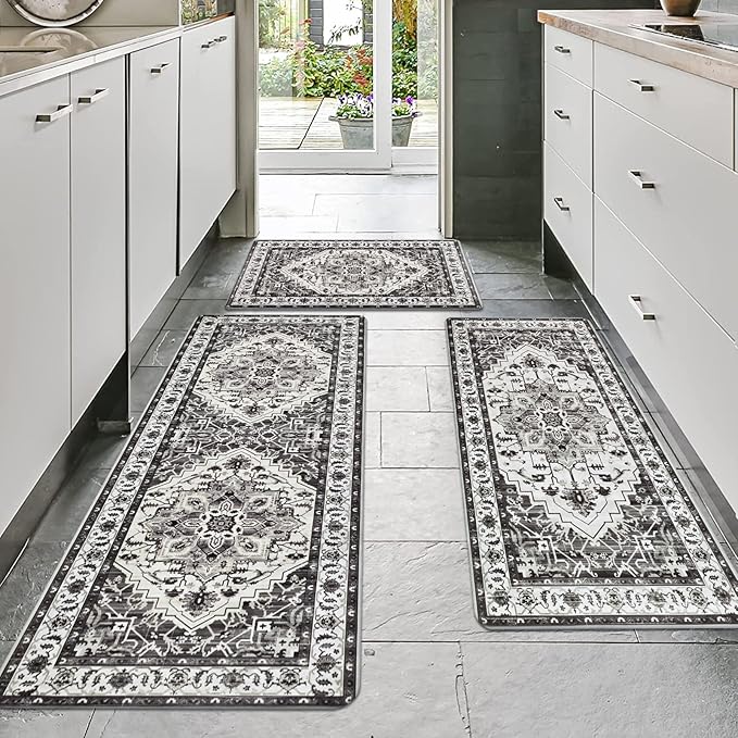 Cushioned Kitchen Rug Sets 3 Piece Anti Fatigue Kitchen Mats for Floor Non Slip Waterproof Kitchen Rugs and Mats Comfort Standing Mat Runner for Home Office,Sink,Laundry