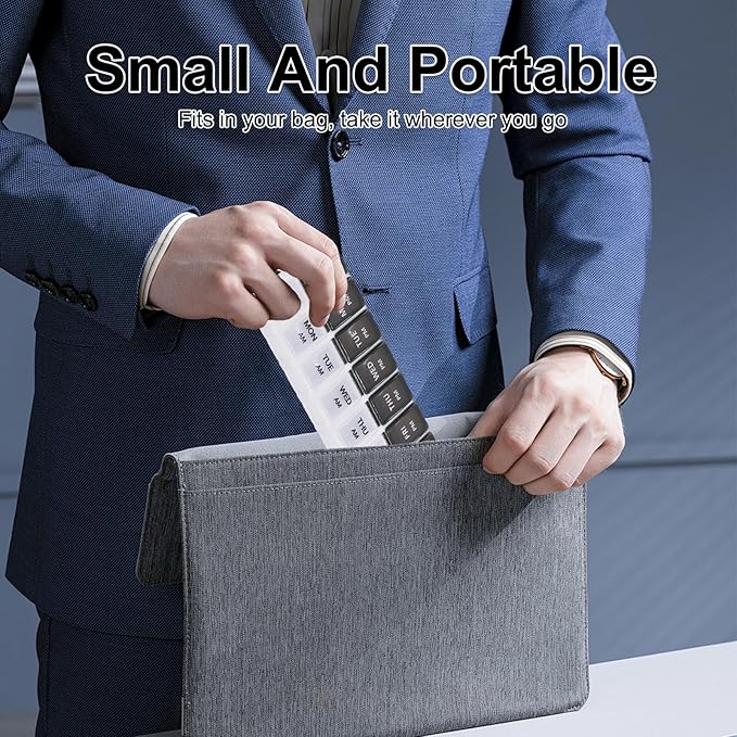 2 PCS Pill Organizer 2 Times a Day for Easy Tracking, Cute Weekly Pill Organizer for Vitamins, Fish Oil, Supplements, Medicines (Colorful/White and Black)