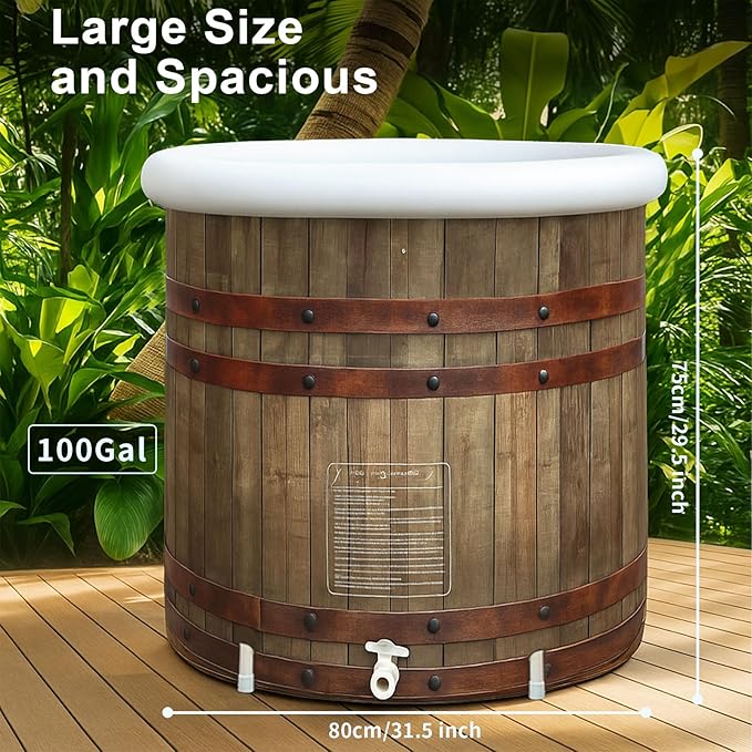 B&Y XL Ice Bath Tub, Adult 100 Gal Cold Plunge Bathtub, 80cm Ø Portable Cold Tub for Athlete, Freestanding Spa Tub for Cold Water Therapy