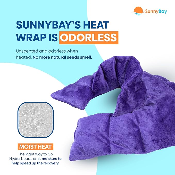 SunnyBay Microwave Heating Pad, Microwavable Heated Neck and Shoulder Wrap with Extra Coverage for Upper Back Pain Relief, Odorless Weighted Dual Purpose Cape for Moist Hot or Cold Therapy, Purple