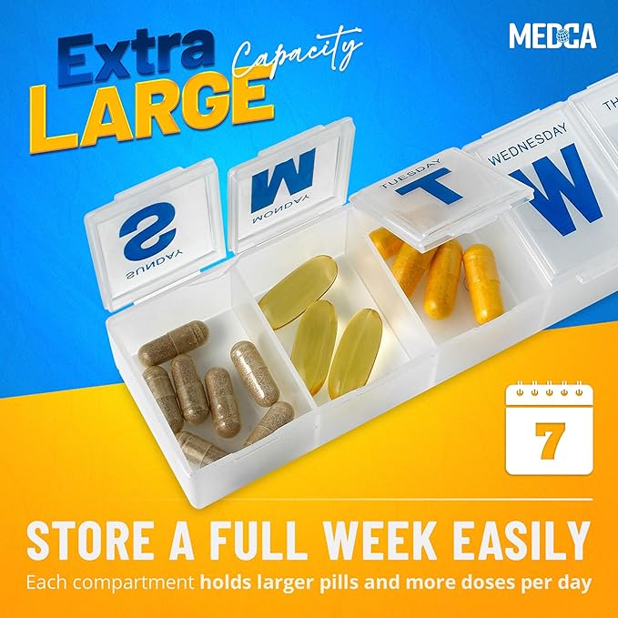 MEDca Weekly Pill Organizer, 7-Day Pill Planner Extra Large