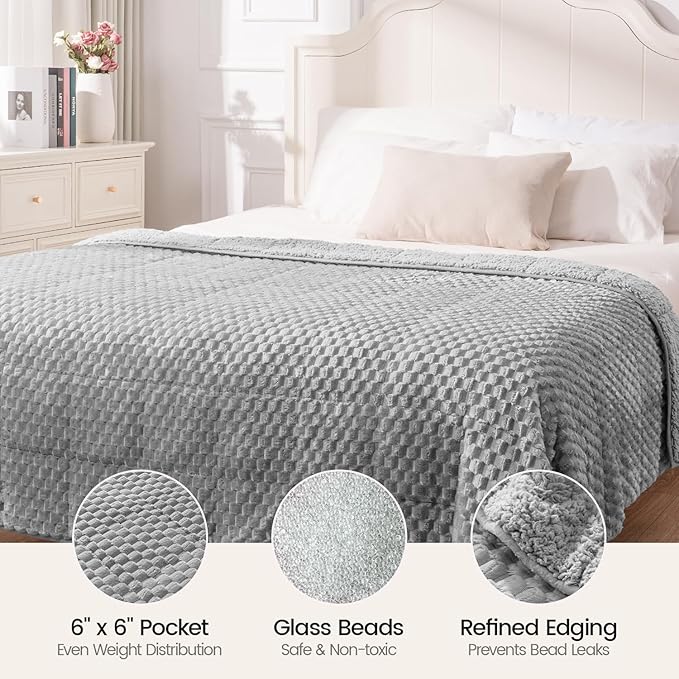 Super Fuzzy Soft Fleece Sherpa Weighted Blanket 20 lbs for Adults, 3D Imitation Turtle Shell Luxury Weighted Throw for Better Sleep, Dual Sided Cozy Heavy Blankets for Couch Bed, Grey, 60" x 80"