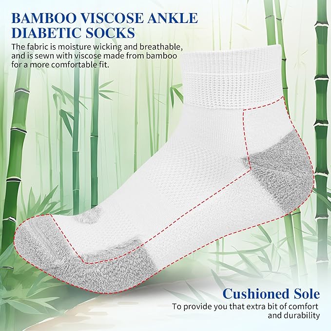 Diabetic Socks for Men,6 Pairs Ankle Mens Diabetic Socks,Diabetic Neuropathy Socks for Men Size 9-11/10-13/13-15.